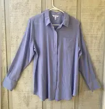 Nine West Women's size Large Lavender Blue‎ Long Sleeve Button-Up Top