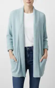 LL Bean Aqua Lightweight Open Front Cardigan Sweater Size MEDIUM Pockets