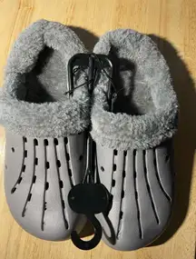 NEW Women Gray  Indoor Warm Shoes with faux fur Lining With Fish Mouth