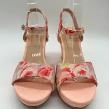 Top Moda‎ Sandal Womens 10 Pink Floral Wedge Open Toe Wedge Sandal
