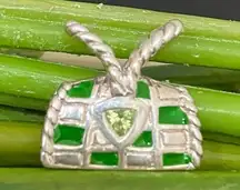 Sterling Silver 925 Green Enameled Peridot Birthstone Purse Bag Pendant 4g.