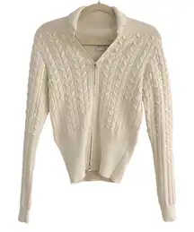 Armani Exchange Ivory Sequined Cable Knit Zip Up Cardigan Sweater Size Medium