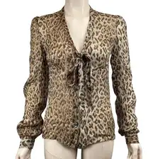 Dolce & Gabbana Leopard Print Tie-Front Blouse Size 28/42 100% Silk Small