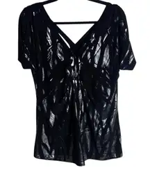 Daytrip Size Large Black Going Out Top Short Sleeve Metalic Fairy Goth Y2K Shirt