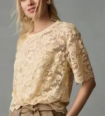 Anthropologie Lace Floral Cropped Cream Top Small Boho Cottagecore Dainty Classy