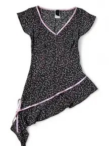 Y2K Wrapper Babydoll Fairy Floral Print Asymmetrical Hem Ruffle Tunic Top Size S