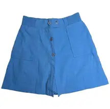 Vtg 1970s Sky Blue Button Detail Elastic Waist Mini Skirted Shorts Skort S