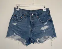 Levi 501 Light Wash Distressed Denim Jean Shorts 27