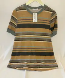 Ces Femme  Soft And Comfy Earth, Tone, Striped Short Sleeve Top Nwt