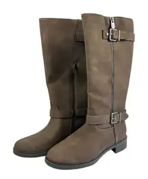 New Kelly & Katie Tall Riding‎ Boots Brown Faux Leather Buckle Zip Women7.5 Wide
