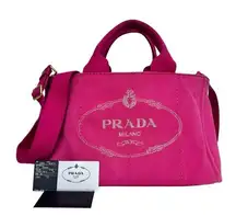 Prada Canapa Shoulder Crossbody Bag Tote Fuchsia Pink Purple Large Summer
