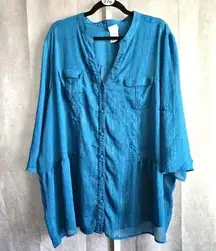 155. Just My Size Blue Sheer Button Blouse Top Size 26W-28W 4XL