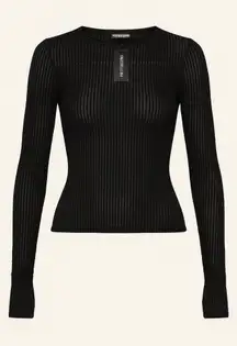 Pretty Little Thing BLACK SHEER KNIT LONG SLEEVE BOAT NECK TOP BLACK