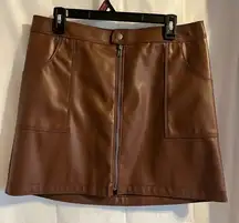 No Boundaries Junior’s Large Faux Brown Leather Front Zip‎ Utility Mini Skirt