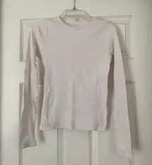 Brandy Melville John Galt White Long Sleeve Ribbed Round Neck Shirt Top