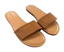 Volcom Sandals Womens 10 Tan Leather Slide Slip On‎ Flat Comfort Shoes Brown New