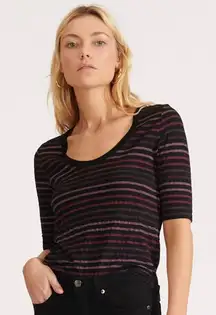 Veronica Beard Jeans Black Metallic Scoop Neck Short Sleeve Shirt Women size XS