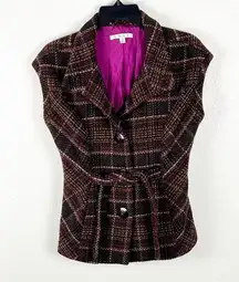 CAbi  Cinch It Up Style #691 Brown Multicolored Wool Blend Tweed Vest, Size Small