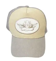 Boys Lie Tan and Gray Mesh Trucker Cap Angel Corduroy Adjustable One Size