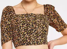 Urban Outfitters Floral Crop Top Blouse Puff Short Sleeve Square Neck‎ M