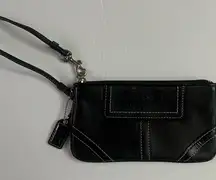 Coach Black Leather Wristlet with Stitch Detail