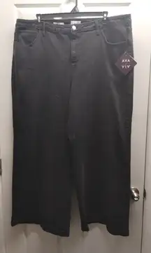 AVA & VIV NWT Plus Size 24 Black Wide Leg High-Rise Relaxed Fit Stretch Jeans