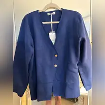 NEW Grace Karin Blue Classic Career Sweater Cardigan Gold buttons XL