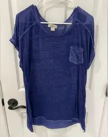 Style & Co. Blue Sheer Athletic Pocket Short Sleeve Tee Women’s Size L