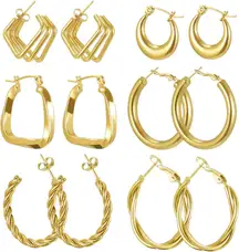 Gold Hoop Earrings Set for Women, 6 Pairs 18K Gold Earrings Hypoallergenic Hoop Earrings Lightweight Twisted Huggie Earring Hoops for Gift