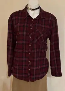 Thread & Supply Burgundy, Purple & Blue Plaid Button Down Collard Shirt …