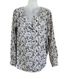 Cabi Shatter Blouse Long Sleeve Split Neck Geometric Print White Black Size M