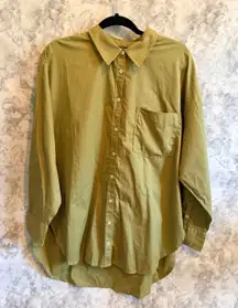 Maeve Anthropologie Oversized Cotton Button-Up Shirt Olive Green Size L NWT