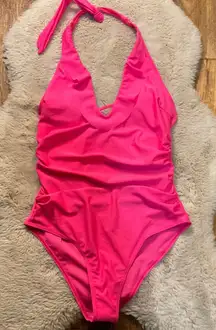 Swimsuit One Piece Women's Large Pink V Front Ruffle Rouched‎ Waist