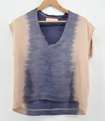 Revolve CALI by Cali Dreaming Pink Blue Tie Dye V Neck Raw Hem Top Women Small