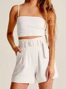 Abercrombie & Fitch Cream‎ Linen Blend High Rise Belted Shorts