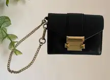 Michael Kors  Whitney Black Leather Gold Wrist Chain Wallet Cardholder