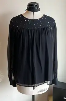 3.1 Phillip Lim Black Silk Rhinestone Sheer Top