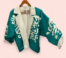 Vintage 80’s-90’s magical aqua swirl quilted oversized jacket blazer mermaid