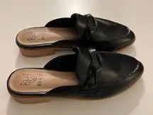 Size 5.5 black woven detail dressy pointed toe mule loafers shoe