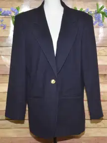 Vintage Savannah Ladies 12 Single Gold Button 100% Wool Navy Blue Blazer Jacket