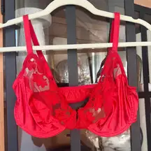 Vintage Dior silk lace bra wiring sheer mesh floral red sexy claspfront lingerie