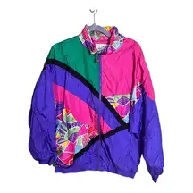 Casual Isle Women’s Vintage Colorful Nylon Windbreaker Track Jacket Size  EUC