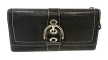 Vintage Coach Black Leather Single Stitch Silver Buckle Tri-Fold Wallet