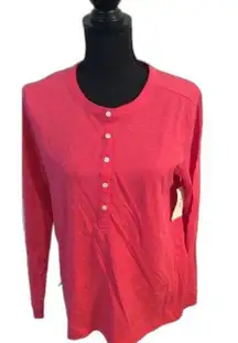 New NWT Style & Co Pink Knit Shirt Henley Petite PL Long Sleeve