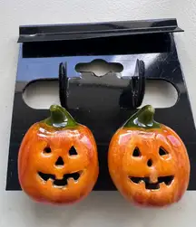 Vintage Jack O Lantern Pumpkin Halloween Gold Clip On Earrings