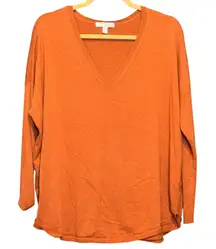 Chelsea‎ 28 Womens XL Orange V Neck Long Sleeve Knit Sweater Cashmere Blend