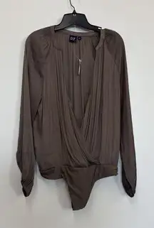 Gap Taupe long-sleeved satin wrap bodysuit - Size M