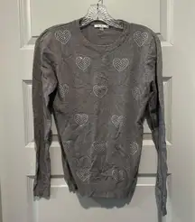 Vila Milano Grey Knit Rhinestone Heart Accent Sweater size Small