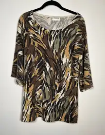 NEIMAN MARCUS Exclusively Cashmere Animal Print Scoop Neck Bell Sleeve Top Large