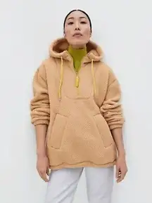 Everlane The ReNew Fleece Hoodie Pullover Camel Brown Oversized Medium